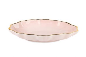 Porcelain oval corrugated bowl Pink Majolika Nieborów