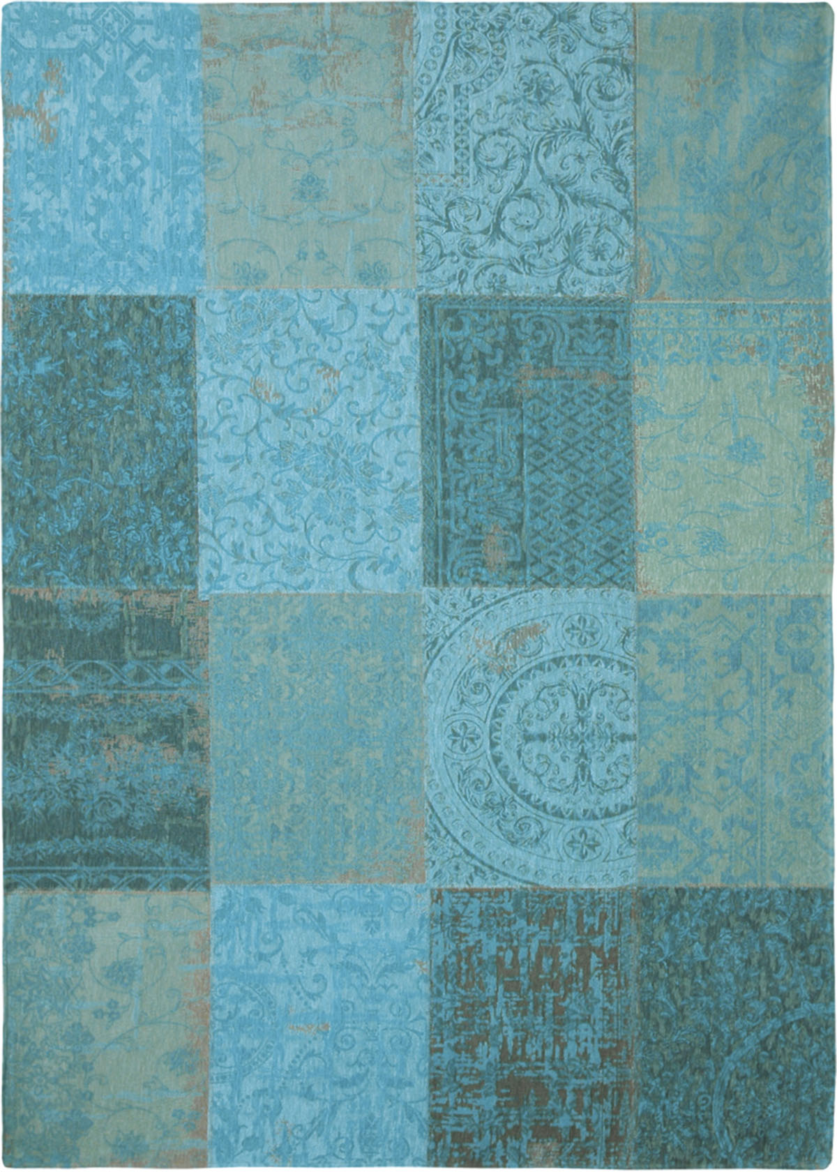 Zwart Los naam Turquoise patchwork vloerkleed - AZURE 8015 Louis De Poortere - BBHome