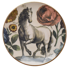 Porcelænstallerken med hest af Majolika Nieborów