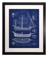 Grafische dwarsdoorsnede van een schip I 71×86,5cm