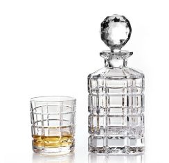 Crystal set Times Square carafe + 6 Bohemia whiskey glasses